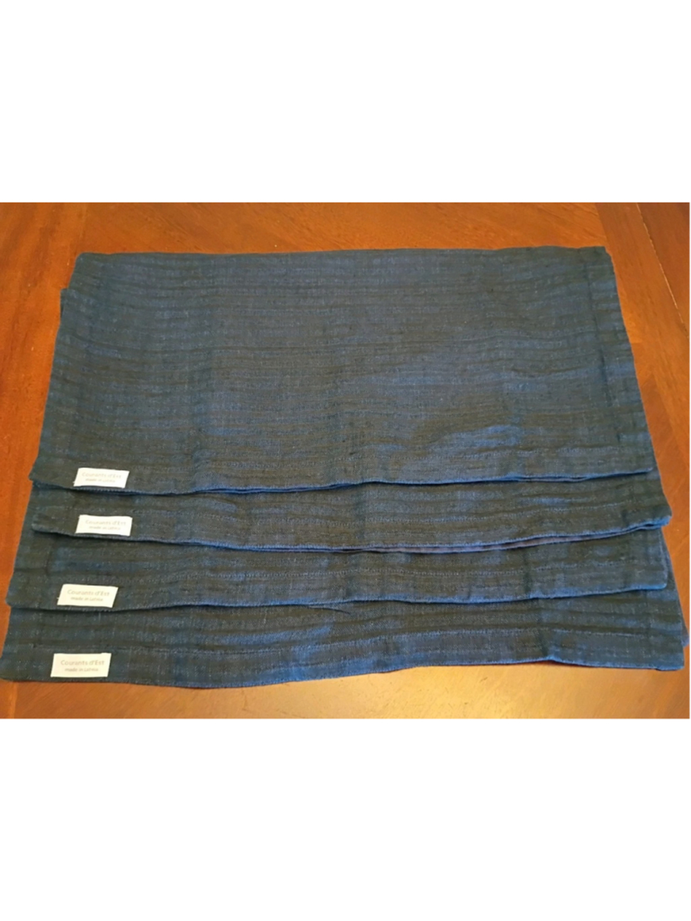 COURANTS d' EST-Set Of Four-Subtle Navy Stripe Linen/1"Solid Edge-22" Square